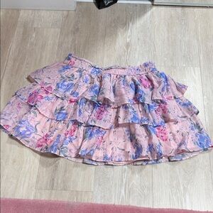 Love Shack Fancy Floral Tiered Pink Skirt